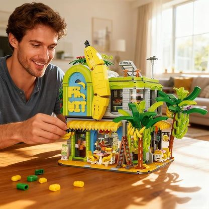 Banana Shop Building Blocks MOC Creative Fruit Store Architecture Toy Set with LED Light STEM Construction Toy Gift Idea for Adults &amp Teens(2165 PCS)