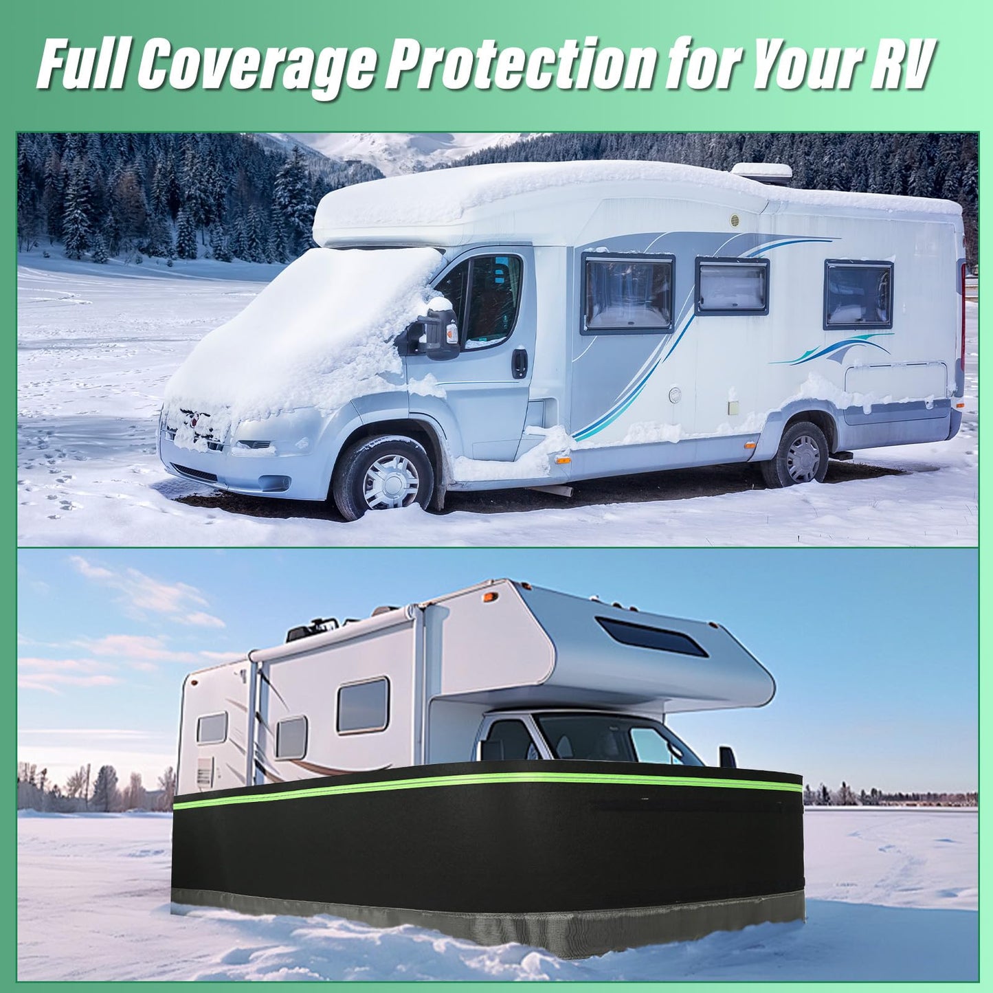 RV Skirting for Travel Trailers & 5th Wheels, 65.5FT Skirting for RV Campers Heavy Duty 2.6FT High Camper Insulated Skirt with Bottom Stainless Steel, All-Weather Windproof Waterproof UV-Resistant
