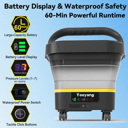 Portable Cordless Cleaner with Tank: Foldable Electric Cleaning Tool, 3.4 Gal Tank, Multi-Level Adjustable Spray, 360° Rotating Nozzle, Compact for Car, Garden, Patio, Camping