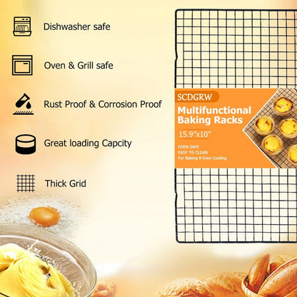 SCDGRW 5PCS Cooling Racks for Cooking and Baking 10" x 16" Wire Rack Baking Rack, Cookie Rack, Heavy Duty Metal Wire Rack for Grilling, Roasting, Cooking, Drying,Oven Safe Dishwasher Safe