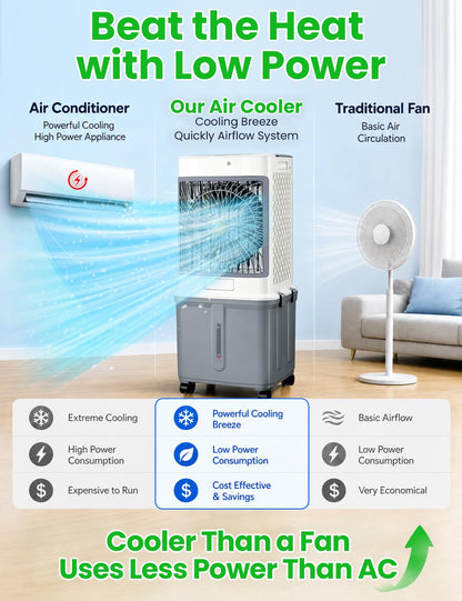 Portable Air Conditioners,Evaporative Cooler 2026 Upgraded Swamp Cooler, Windowless Portable AC Unit Cooling Fan That Blow Cold Air, 10 Gallon Water Tank,Ultra Quiet for Room,Restaurant,Indoor,Outdoor