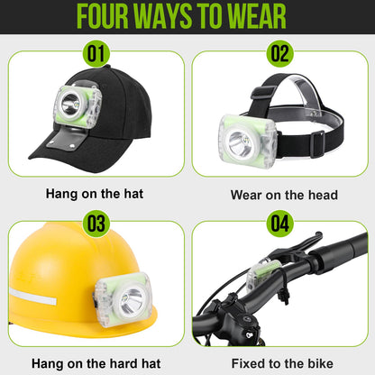 Vanvale High-Power Rechargeable LED Mining Headlamp, Lightweight IP68 Waterproof Hard Hat Helmet Light for Miners, Outdoor Work, Hiking, Camping, Caving, Emergency Use (Miner Light Kit + Black hat)