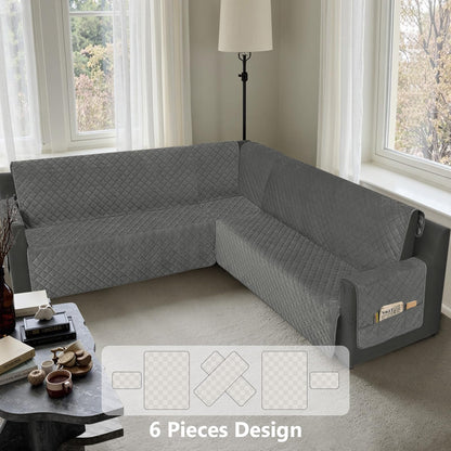 ROFASVCO U Shaped Sectional Couch Covers for L Shaped Corner Sofa Waterproof 6 Piece Washable Sectional Sofa Cover Non Slip Velvet Couch Slipcover Protector for Dogs Pets (Large, Dark Gray)