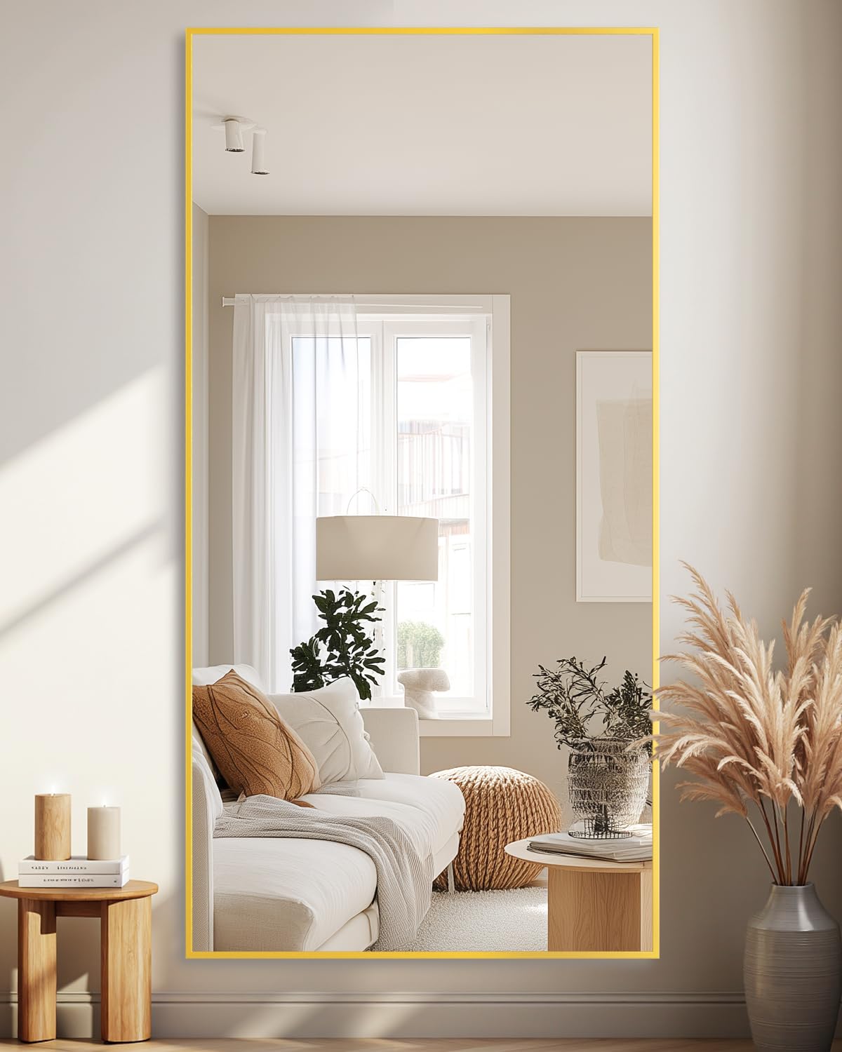 Coomily Full-Length Floor Mirror with Stand, 71"x32" Rectangle Style Full Body Standing Mirror for Bedroom, Living Room, Gym, Dorm - Shatter-Resistant & Easy Assembly, Gold