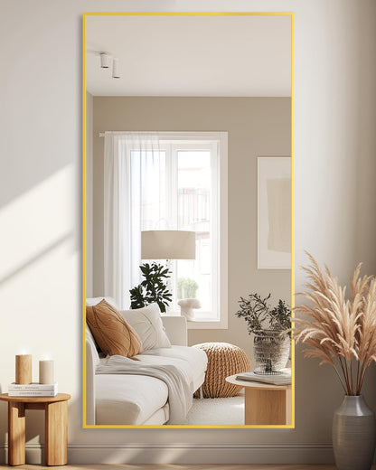 Coomily Full-Length Floor Mirror with Stand, 71"x32" Rectangle Style Full Body Standing Mirror for Bedroom, Living Room, Gym, Dorm - Shatter-Resistant & Easy Assembly, Gold