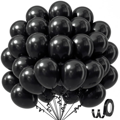 Awenztech Black Balloons 12 inch, Black Latex Balloons 50pcs Party Balloons for Graduation Halloween Birthday Party Decorations