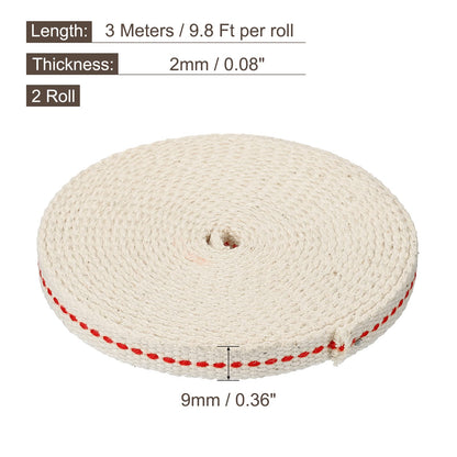 MECCANIXITY Oil Lamp Wick, 0.35 Inch Flat Wide, 10 Ft Cotton with Red Stitch, Model mea220517ee0484