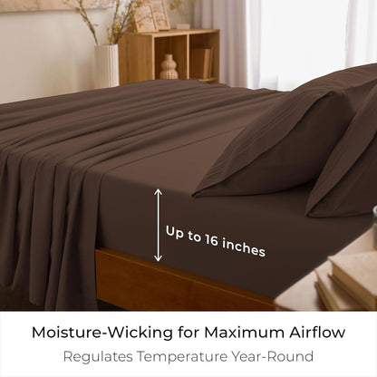 Mellanni King Sheets Set - 4 PC Luxury Bedding Collection | Extra Soft, Cooling, Wrinkle-Resistant (King, Brown)