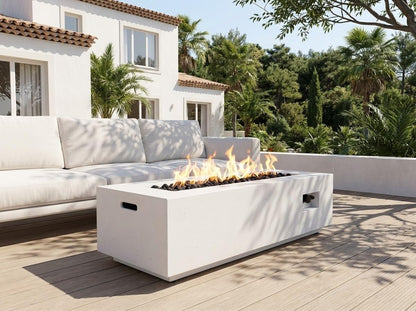 Christopher Knight Home Rado Outdoor Propane Fire Pit Table with Lava Rock, No Assembly Light Concrete Tank Table for Patio, 40000 BTU, Rectangular Tabletop Fire Pit Outdoor, Patio Fire Table, White