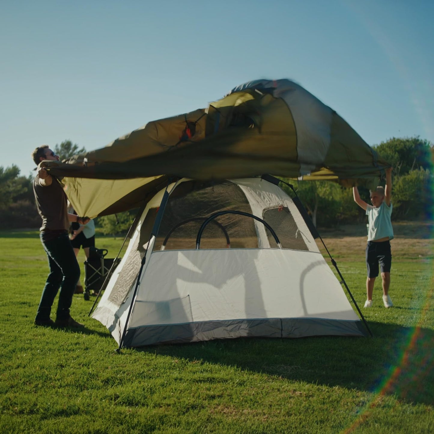 Night Cat Cabin Tent with Vestibule: 3 Persons Pop Up Camping Tent Double Layers Easy Quick Setup Waterproof
