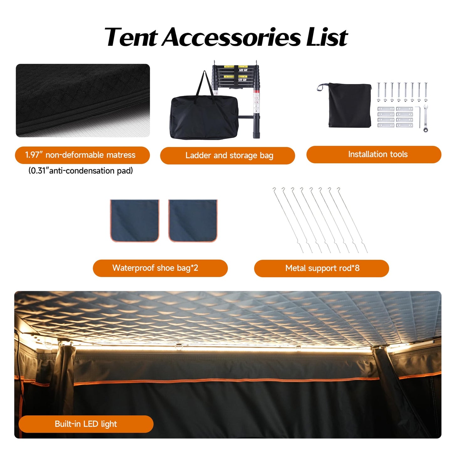 Joyinrute Rooftop Tent Hard Shell, Aluminum Pop Up 2-3 Person Roof Top Hardshell for Camping Truck Van Suitable for Jeep SUV Car. (Roof Tent)