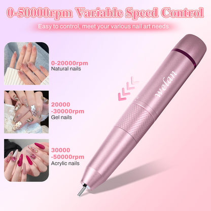 Electric Nail Drill Professional, 50000RPM Electric Nail File Portable Nail Drill Kit 6000mAh Rechargeable Machine for Acrylic Gel Nail, Manicure Pedicure Polishing Nail for Salon Home Purple