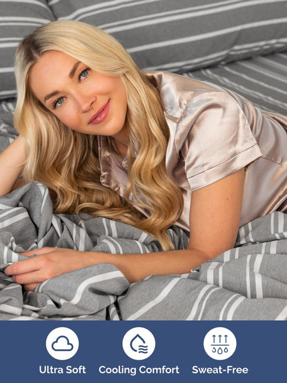 Skiennix Extra Deep King Sheet Set - 6 Piece Breathable Cooling Bedding - Soft Wrinkle-Free Grey Stripes