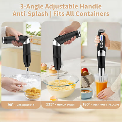 Toogel Cordless Immersion Blender - 4-in-1 Electric Hand Blender with 21-Speed & USB Rechargeable | BPA-Free & Dishwasher Safe (Black)