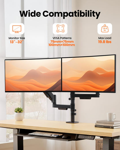 ErGear Vertical Dual Monitor Stand, Stacked Monitor Mount for 13-32″ Screens, Up to 19.8 lbs per Arm, Enhanced Stability with Integrated C-Clamp, Upgraded Cable Management, VESA 75x75/100x100mm, Black