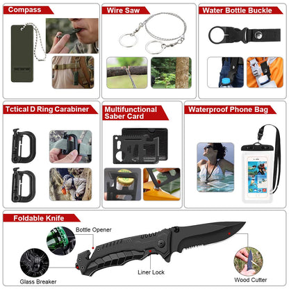 Survival Kit, 251 Pcs Survival Gear First Aid Kit with Molle System Compatible Bag and Emergency Tent, Emergency Kit for Earthquake, Outdoor Adventure, Hiking, Hunting, Gifts for Men Women