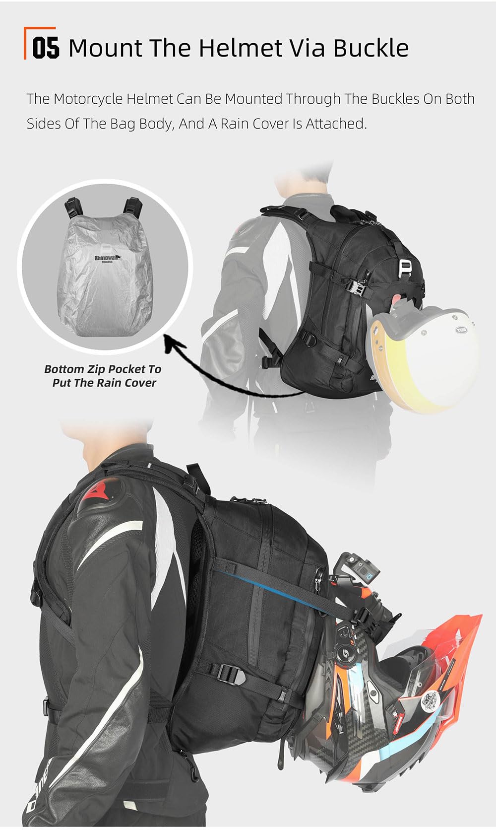 Rhinowalk Motorcycle Backpack for Men Women Helmet Bag Reflective Water Resistant for Motorcycle, Hiking
