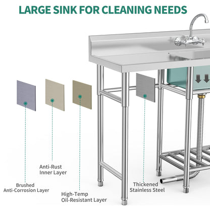 YITAHOME Stainless Steel Freestanding Utility Large Sink with 2 Drainboards & Cart Storage Space, Single Bowl NSF Commercial Prep Sink W/Storage Shelf for Restaurant, Laundry, Garage,Outdoor 50in