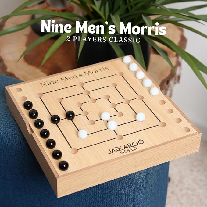 Nine Mens Morris Board Game Marble Strategy Game Solid Wooden Game Set with 18 Marbles 2 Player Board Games Ancient Games Nine Mens Morris Game Mill Classic Games for Adults (Oak)
