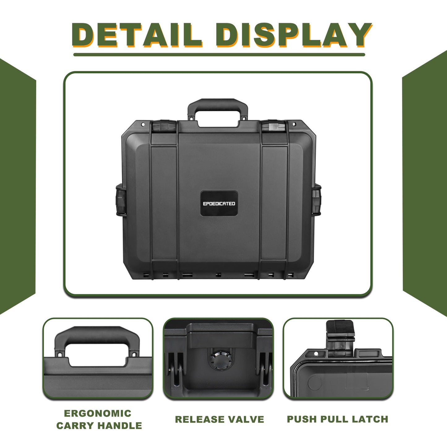 EPDEDICATED Hard Protective Case with Custom Pick-and-Pull Foam - Waterproof Shockproof Equipment Storage, 17.99x16.38x6.02 Inches, Black