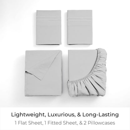 Mellanni King Sheets Set - Luxury 4-Piece Bedding - Extra Soft, Cooling, Wrinkle Resistant | Light Gray
