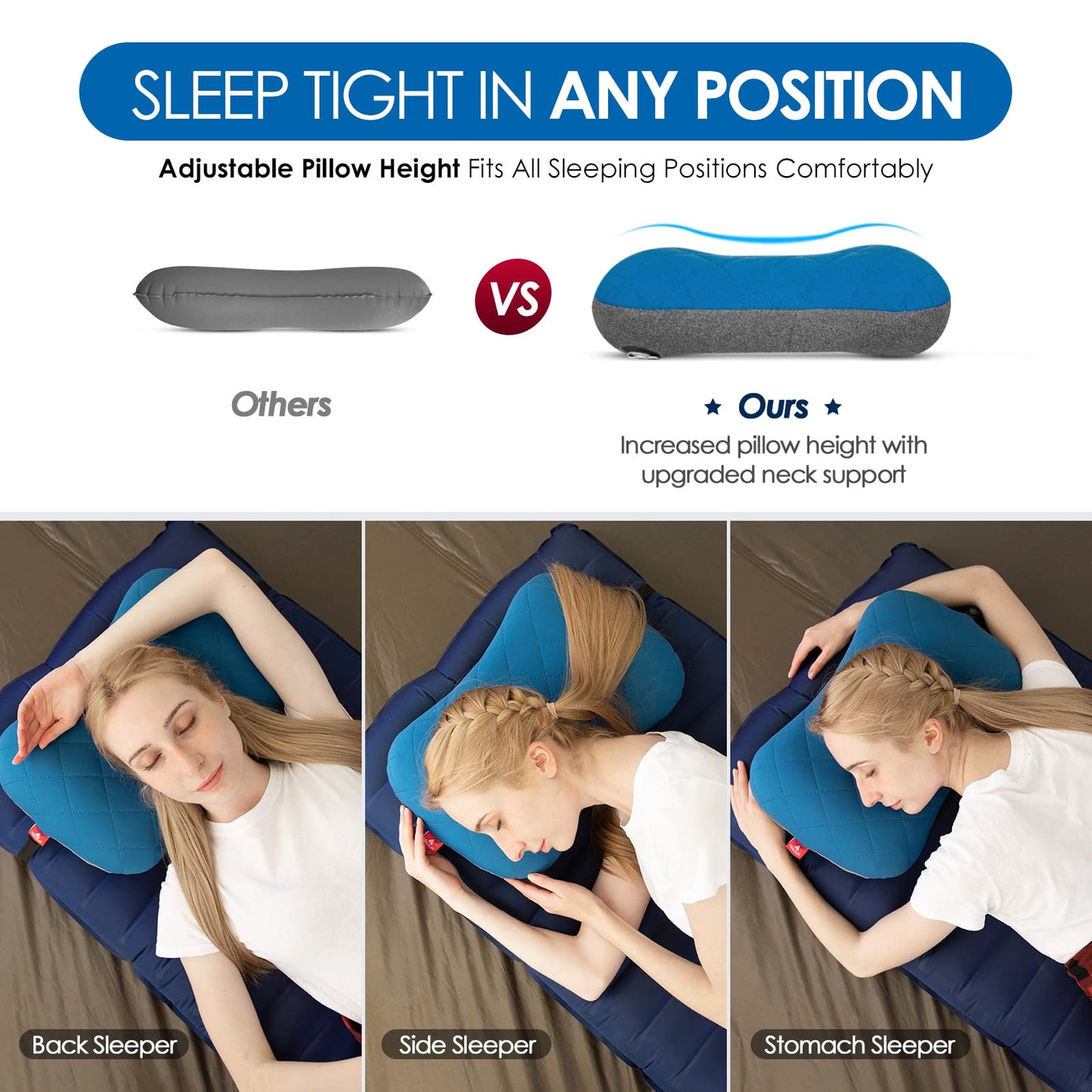 Hikenture Ultralight Inflatable Pillow with Removable Cove and 4" Thick Self Inflating Sleeping Pad with Electric Pump Set