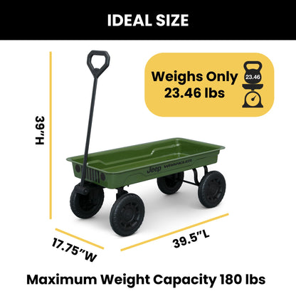 Jeep Wrangler Classic Kids Wagon by Delta Children – Rolling Utility Cart with All-Terrain Tires, Fold-Under Handle, Steel Body Pull Wagon for Outdoor Play, Olive Green Willys Jeep Heritage Design