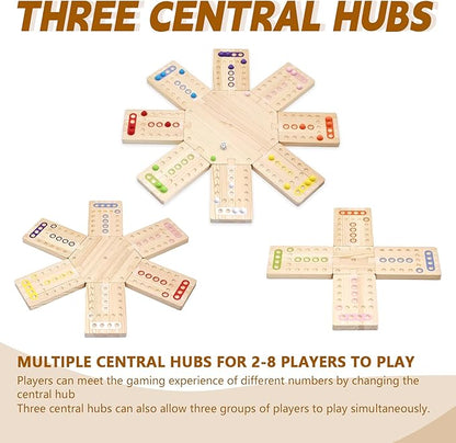 Wooden Board Game The Wooden Board Can Provide a Gaming Experience for 2 to 8 Players Featuring 3 Central Hubs 32 Marbles and 16 Dice. It is Suitable for Family and Friend Gatherings Board Games