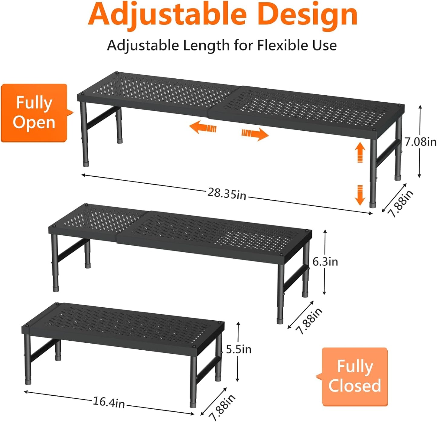 Skiennix Expandable Adjustable Kitchen Organizer - Heavy Duty Spice Rack & Counter Shelf for Cabinets