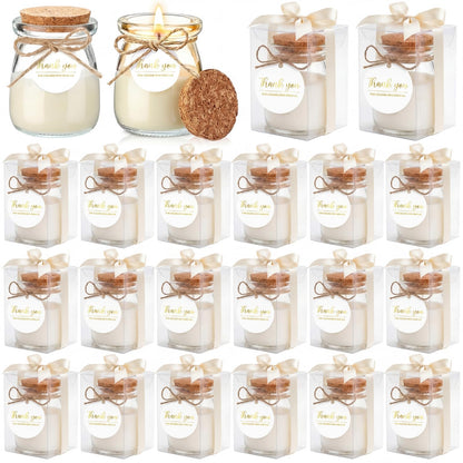 MTLEE 20 Sets Wedding Candle for Guests Beige Thank You Candles Gift Bulk Glass Jars Scented Soy Wax with Clear Gift Box for Bridesmaid Groomsman Bridal Shower Housewarming Party Favors