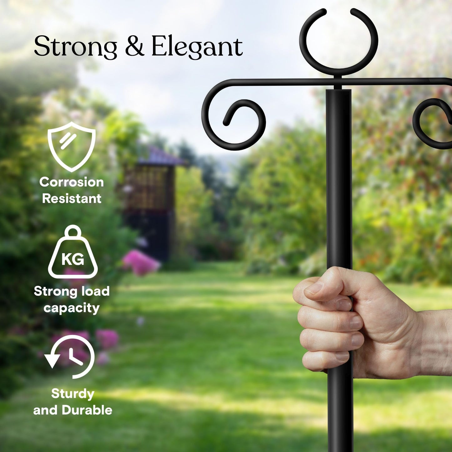 Brightech Bundle Ambience Pro 27 Ft Solar Powered Outdoor String Lights + 4-Pack 10FT String Light Poles