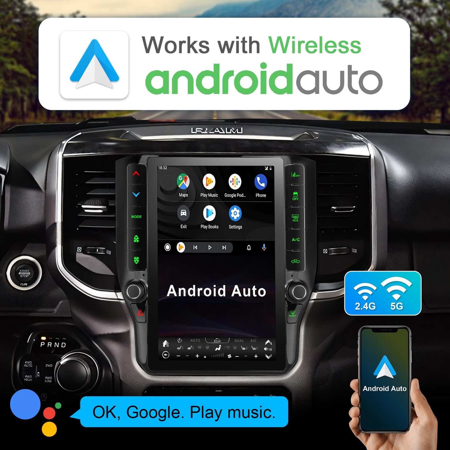 CRUIOLUT 8 Cores 4+64G Radio Upgrade,2019-2024 for Dodge Ram 1500 2500 3500 Truck Car Radio Upgrade,12 inch Vertical Touchscreen Support Wireless CarPlay Android Auto GPS Bluetooth FM SWC(12 inch)