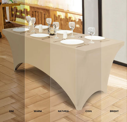Utopia Kitchen Spandex Tablecloth 10 Pack [8FT, Champagne] Tight, Fitted, Washable and Wrinkle Resistant Stretch Table Cloth Rectangle Cover for Trade Show, Weddings & Parties [96Lx30Wx30H Inch]