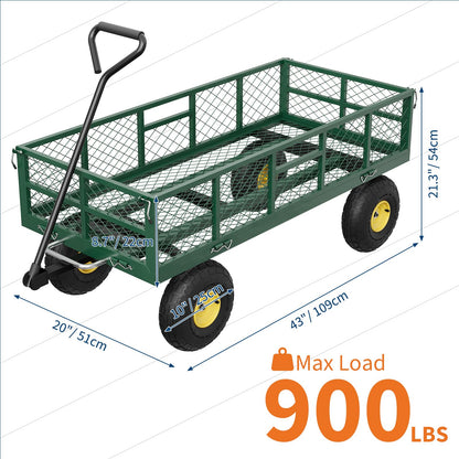 Garvee 900 lbs Steel Garden Dump Cart with Removable Sides, Convert to Flatbed, Heavy Duty Yard Cart with 180°Rotating Handle & 10" All Terrain Wheels, Utility Dump Wagon for Lawn Farm Backyard