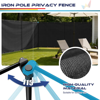 Windscreen4less Outdoor Privacy Fence Screen, 6'x24' Freestanding Privacy Fencing Set with Iron Poles and Ground Spikes, UV Resistant Mesh Cover Garden Pet Fencing for Backyard Patio Pool, Black