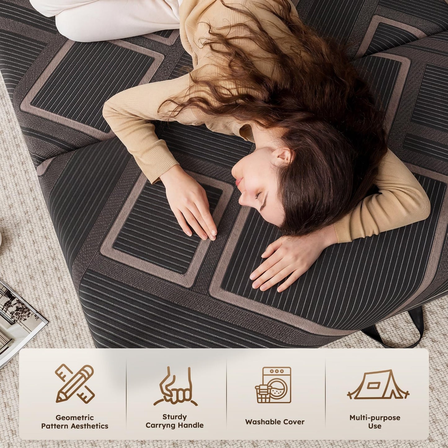 CozyMine Trifold Mattress Queen Size - 4 Inch Foldable Memory Foam Mattress, Washable Cover and Non-Slip Design, Portable Folding Floor Guest Bed Camping RV Travel Pad, Easy to Store, 78" x 58" x 4"