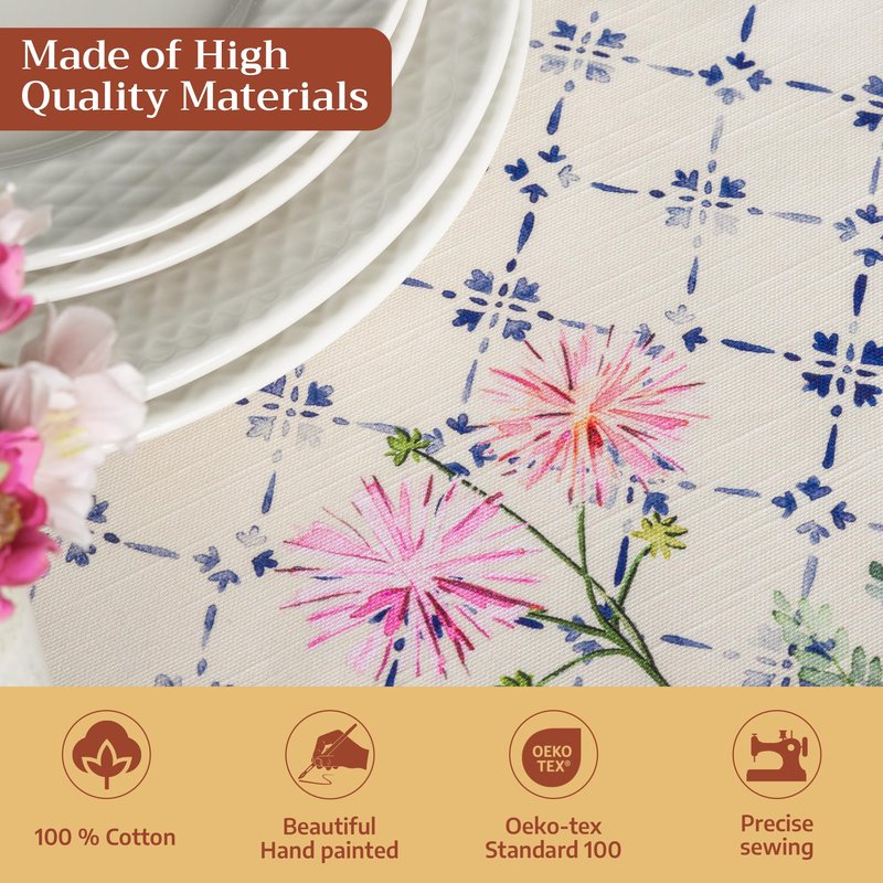 Maison d' Hermine Table Cloth Round Table 100% Cotton 69 Round Inches Tablecloth Reusable Decorative for Dining Kitchen Room Farmhouse Home Gifts for Mothers Day Spring Summer - Faience