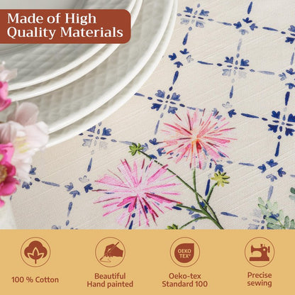 Maison d' Hermine Table Cloth Round Table 100% Cotton 69 Round Inches Tablecloth Reusable Decorative for Dining Kitchen Room Farmhouse Home Gifts for Mothers Day Spring Summer - Faience