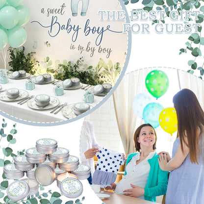 MTLEE 50 Pcs Greenery Baby Shower Scented Candles for Boy Gift Travel Tin Candle Aromatherapy Candle Favors for Winter Baby Shower Favors Wedding Gifts, Compound Scent Essential Oil