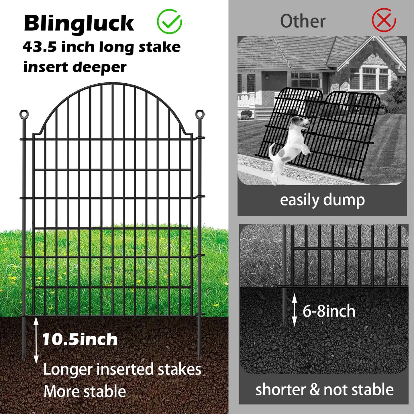 10 Panels No Dig Decorative Garden Fence for Yard, 40in (H) x 23.6ft (L) Rustproof Metal Wire Temporary Dog Fence, Animal Barrier Fencing Patio Panel Border with Temporary Ground Stakes