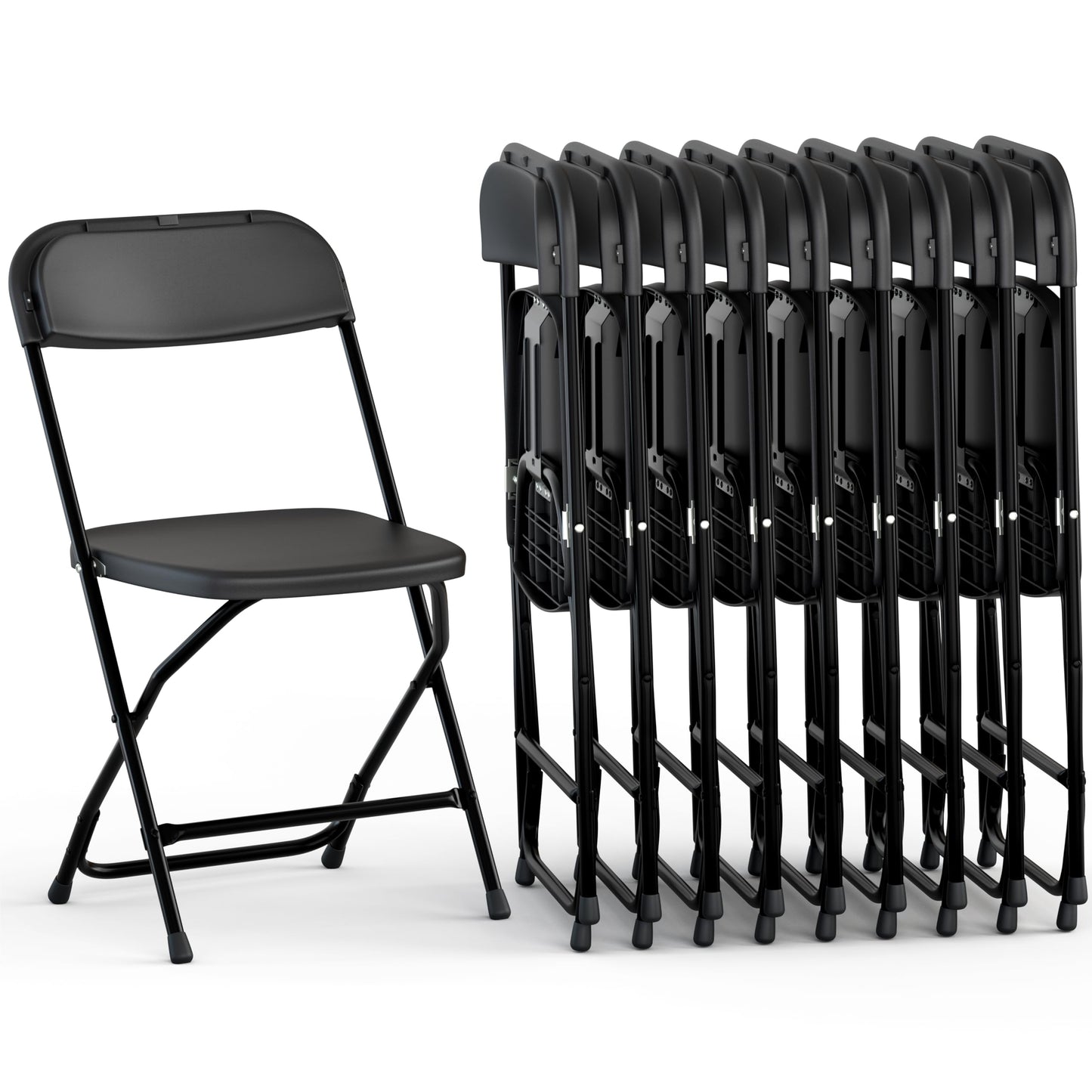 Our Modern Space 10 Pack Foldable Plastic Chair | Folding & Stackable | 350 lbs Capacity Steel Frame Seats for Indoor Outdoor | Commercial Use Events Wedding Party Bulk Picnic Kitchen Dining - Black