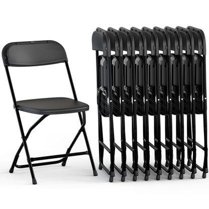 Our Modern Space 10 Pack Foldable Plastic Chair | Folding & Stackable | 350 lbs Capacity Steel Frame Seats for Indoor Outdoor | Commercial Use Events Wedding Party Bulk Picnic Kitchen Dining - Black