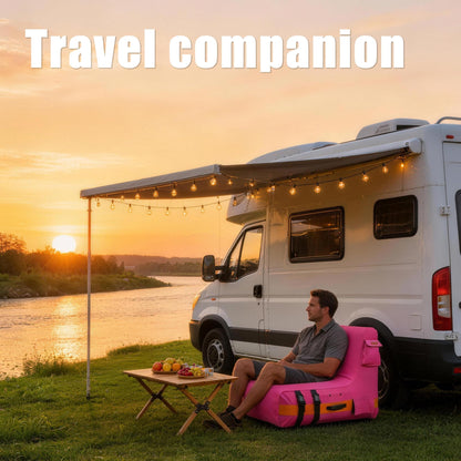 HI-NEW-TEX Inflatable Couch with Removable Electric Pump: Portable Air Sofa Lounger for Camping, RV Travel, Beach, Festivals, Backyard and Dorm Rooms, Pink