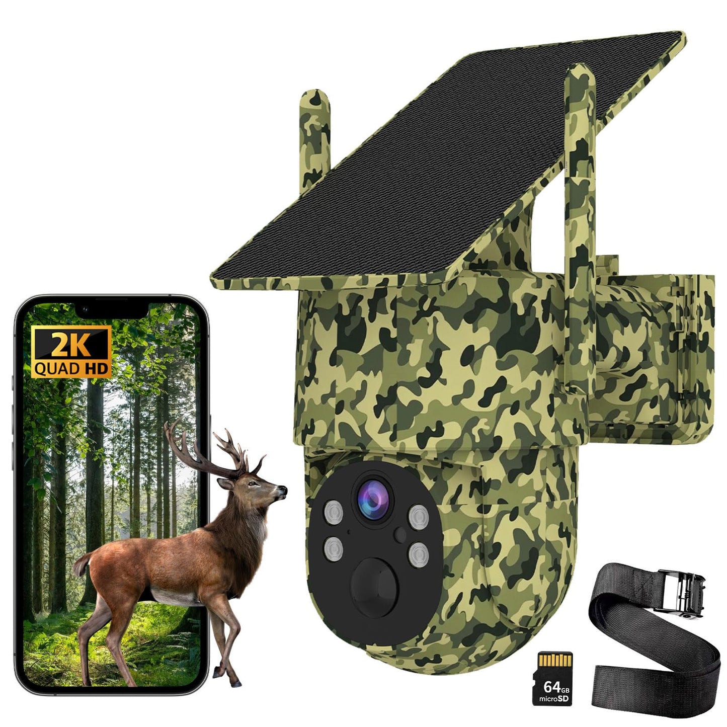 QUTHZZHY 4G LTE Solar Cellular Trail Camera,365 Days Free Unlimited Data,No WiFi Needed Trail Cam, 0.2S Speed Motion Activated Game Camera,Deer Camera 360°View IP65,Tuya Smart Camera,64GB Storage