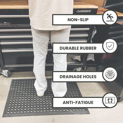 Envelor 4 Pack Anti Fatigue Mats for Kitchen Floor, Rubber Bar Mats, Non Slip Commercial Floor Mat with Drainage Holes, Indoor Outdoor Rubber Mat for Restaurant, Garage, Entryway 24 x 36 in