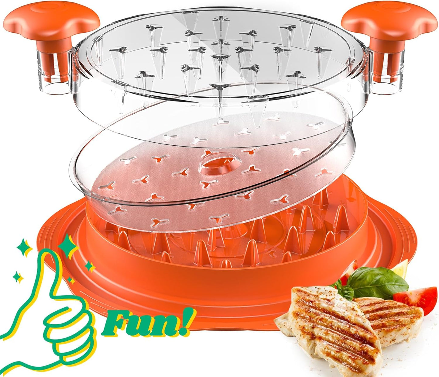 Skiennix Chicken Shredder - Manual Meat Shredder Tool with Transparent Lid & Cleaning Brush | Dishwasher Safe, Orange