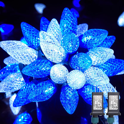 Minetom C9 LED String Lights, 100 LED, 81 Feet, Waterproof, 8 Modes, 2 Pack, Blue & Pure White