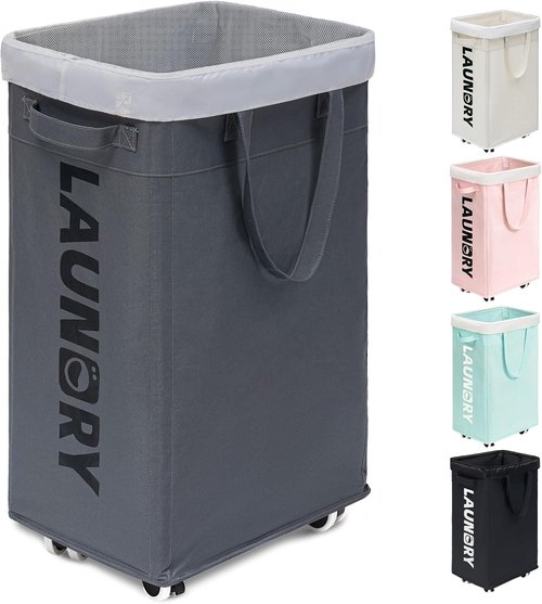 Goodpick Laundry Basket - Rolling Hamper with Removable Wash Bag | 75L Capacity, Grey Color