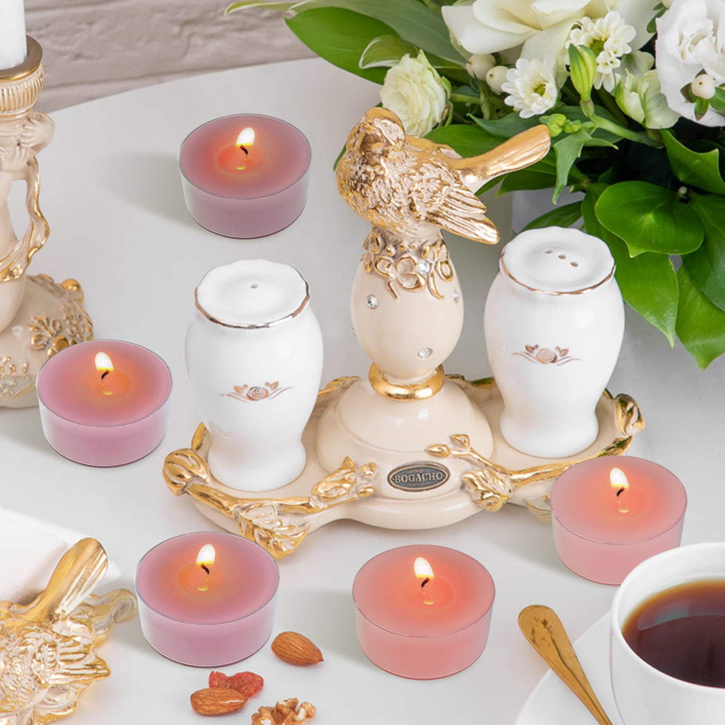 Gradient Pink Tea Lights Set of 24, Rose Scented Tealight Candles, Handmade Tea Candles, Long Burning Tealights for Romantic Wedding Home Decor Gift