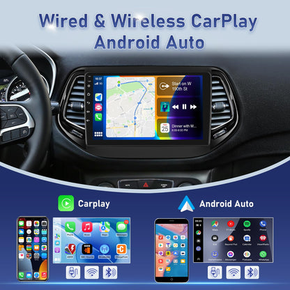 [4 Core 2+64] Volxcereo Car Radio for Jeep Compass 2017 2018 2019 2020, 10.1 inch Android Touchscreen Stereo with Carplay & Android Auto, GPS/WiFi/Bluetooth/SWC/FM/RDS